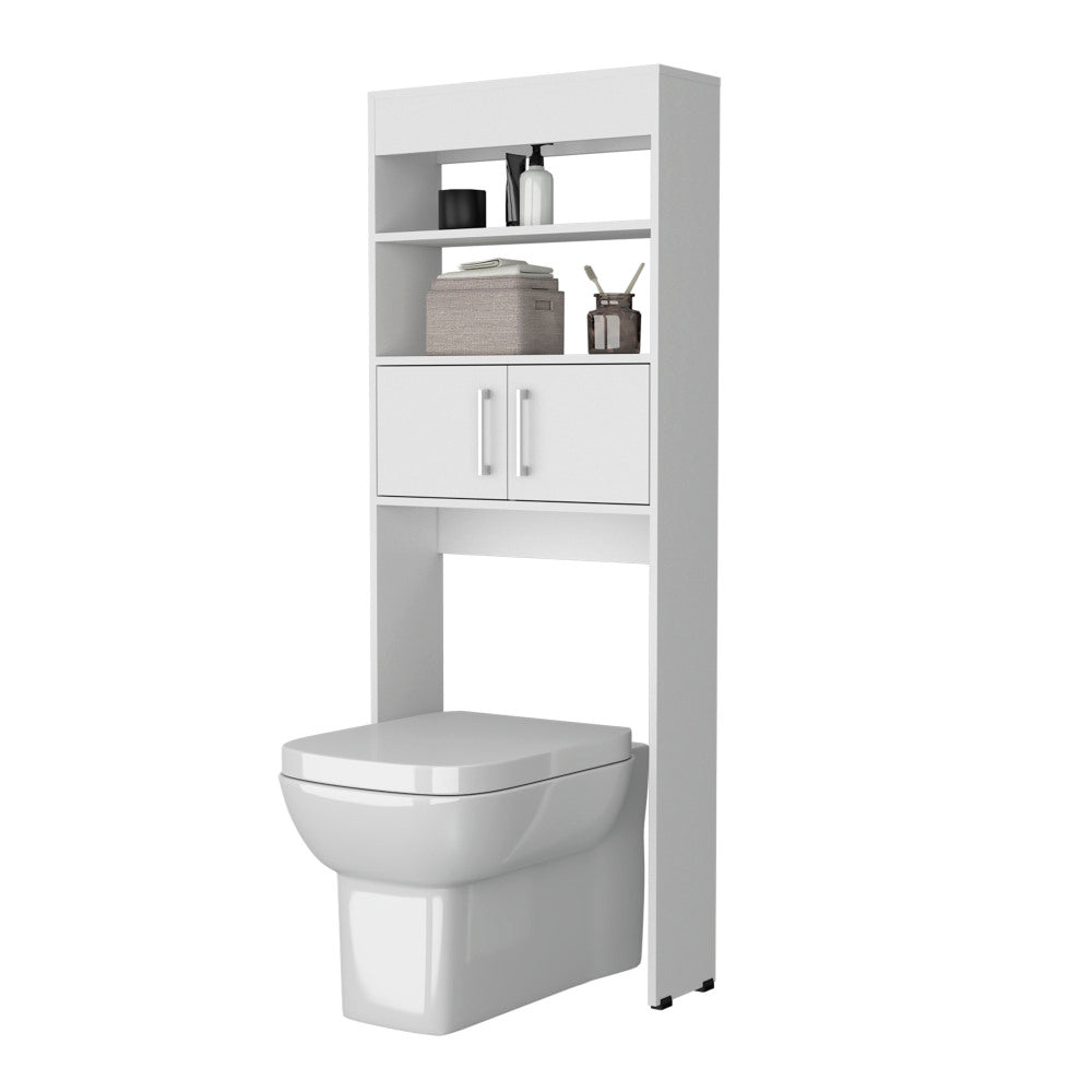 Chic Crate-Over-the-Toilet 2-Door Bathroom Cabinet – White Shelf Storage | Space-Saving Design