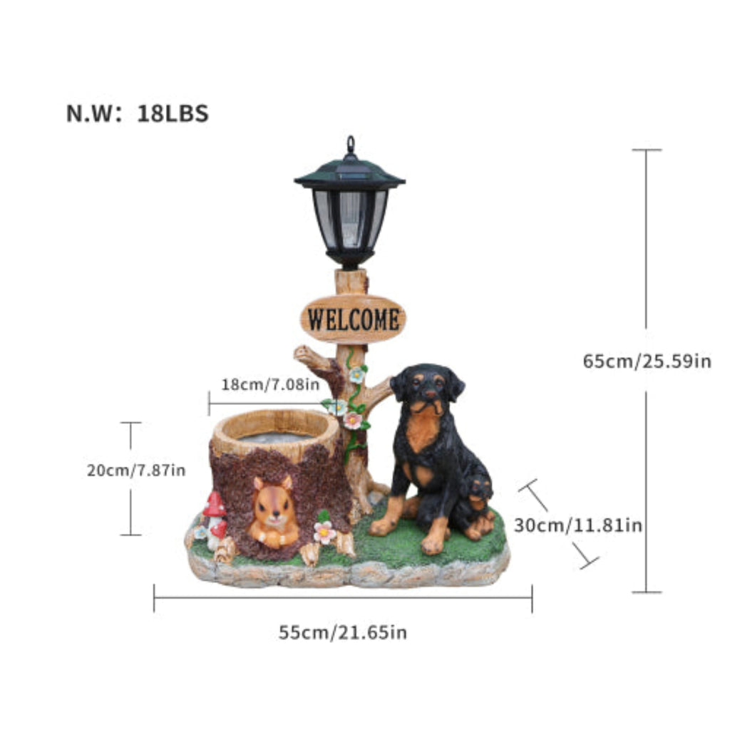 Rottweiler Dog Family Shaped Planter Statue with Warm Scene for Green Plant Display