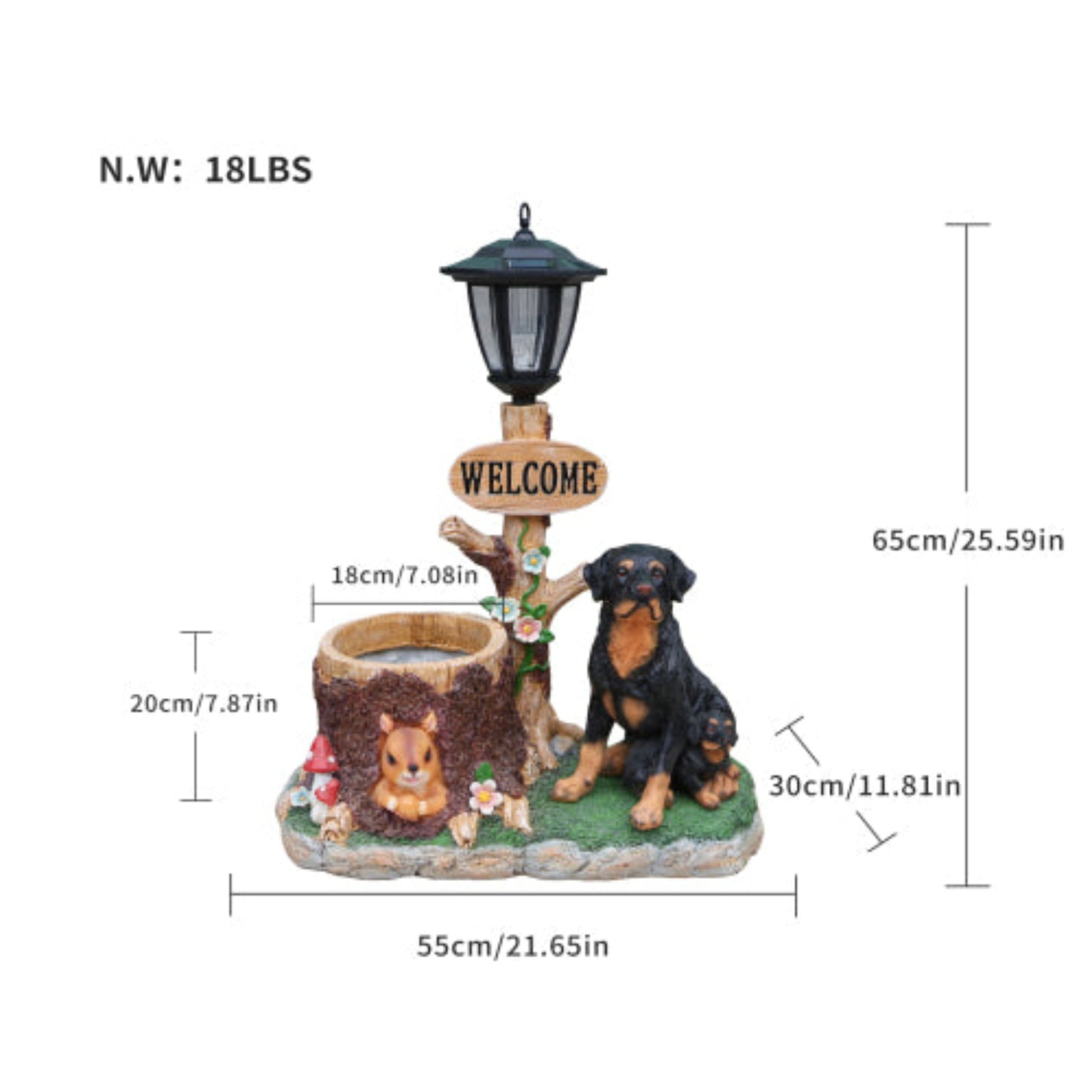 Rottweiler Dog Family Shaped Planter Statue with Warm Scene for Green Plant Display