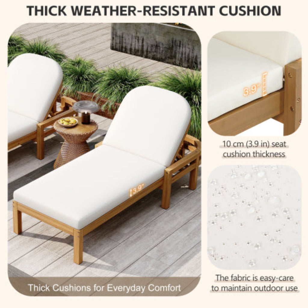 Outdoor Chaise Lounge Premium Acacia Wood Recliner with Arched Backrest for Patio and Poolside