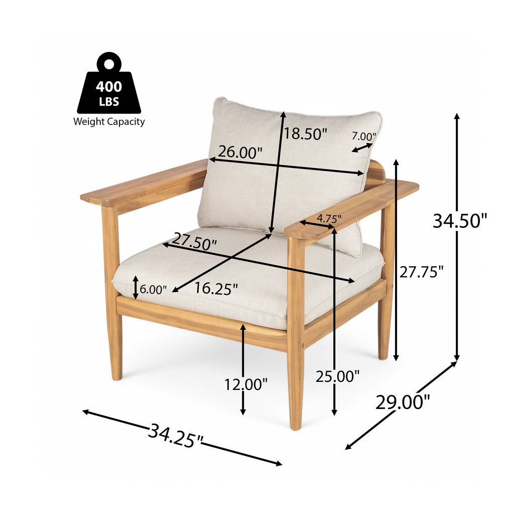 Modern Acacia Wood Outdoor Lounge Chair with Ottoman - Cushioned Patio Seating