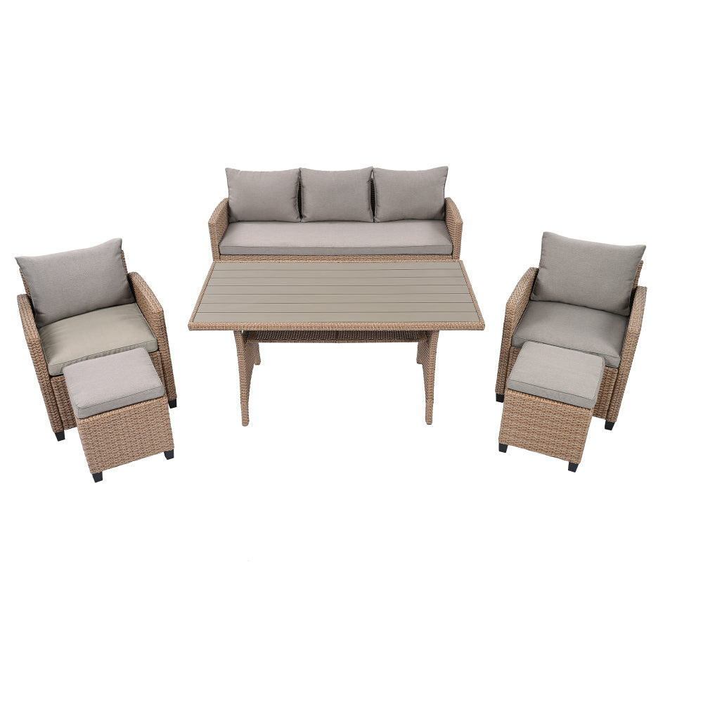 Chic Crate-Rustic Outdoor Wicker Set – 6-Piece Patio Furniture w/ Rattan Sofa, Chairs & Table | Natural Finish | Multi-Room