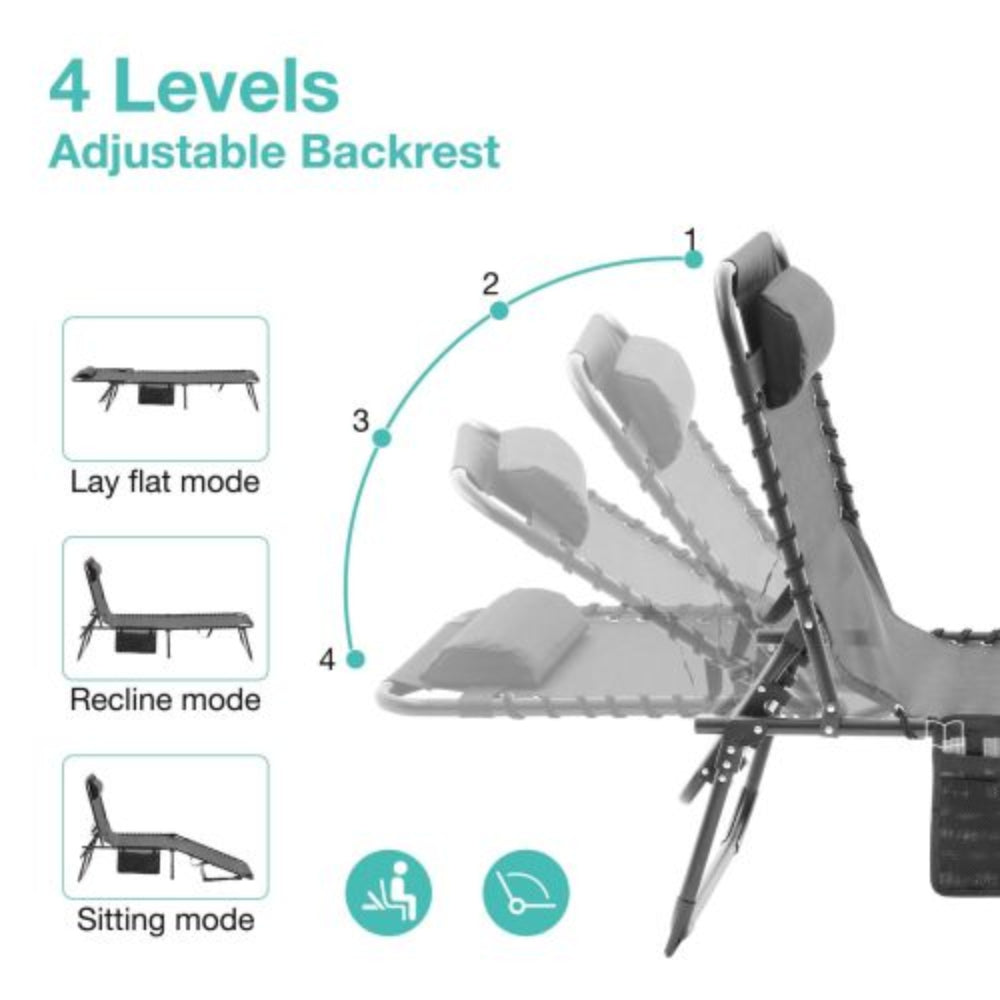 Folding Outdoor Chaise Lounge Chair with 4-Position Reclining Back, Breathable Mesh Seat, Patio Sun Tanning Chair for Pool, Beach, Yard