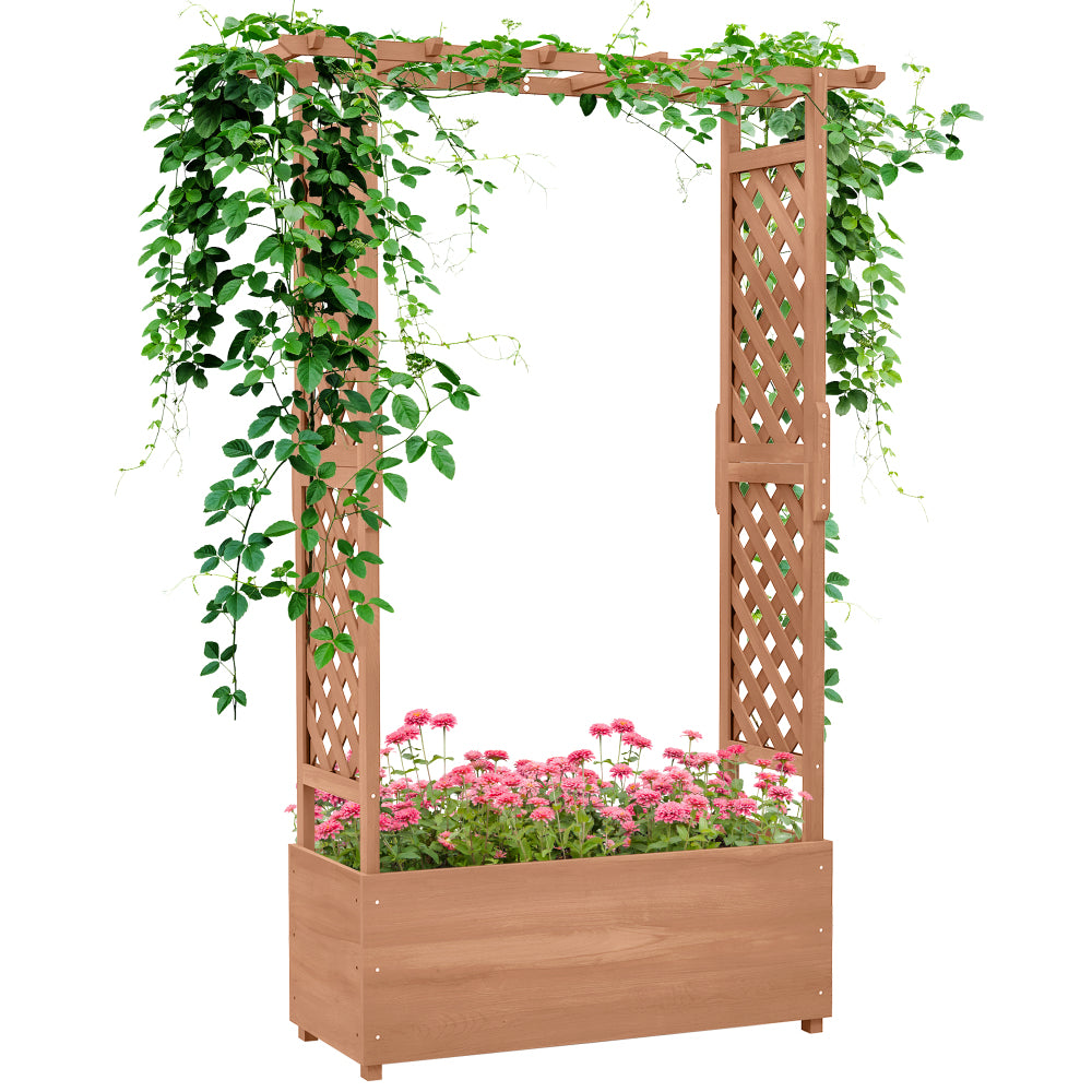 Chic Crate - Raised Garden Bed with Arch Trellis for Vine Climbing Plants, Hanging Flowers, 70.75" Tall Outdoor Wood Planter Box with Drainage Hole & Fabric Filter for Backyard, Patio, Brown
