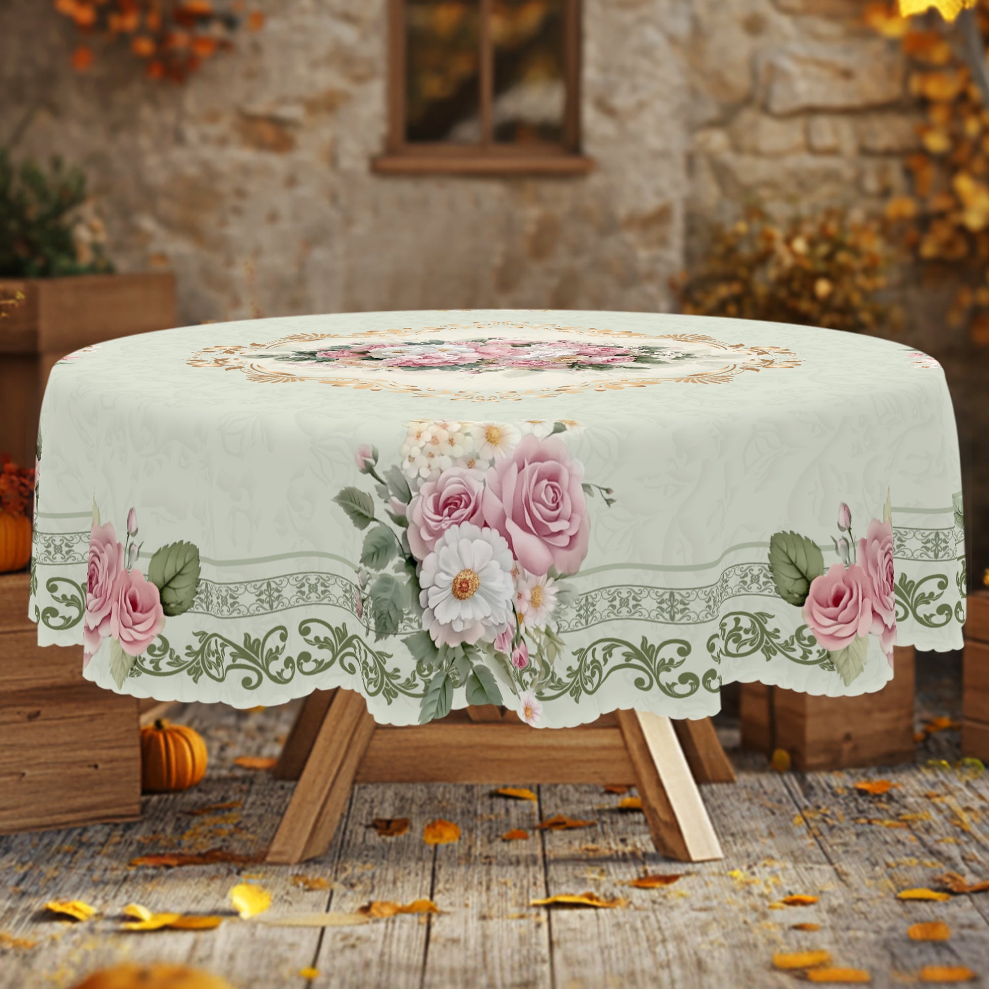 Floral Tablecloth with Colorful Flowers, Dustproof Easy-Care Dining Table Cover for Indoor Outdoor Use and Festive Home Decor