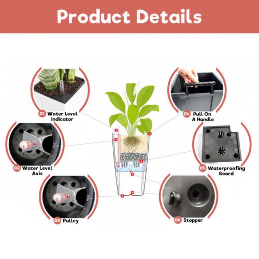 30 Inch Tall Indoor Outdoor Flower Planter Pot with Self-Watering, Drainage Holes, Inner Tray & Water Level Monitor, for Garden Patio Porch Backyard