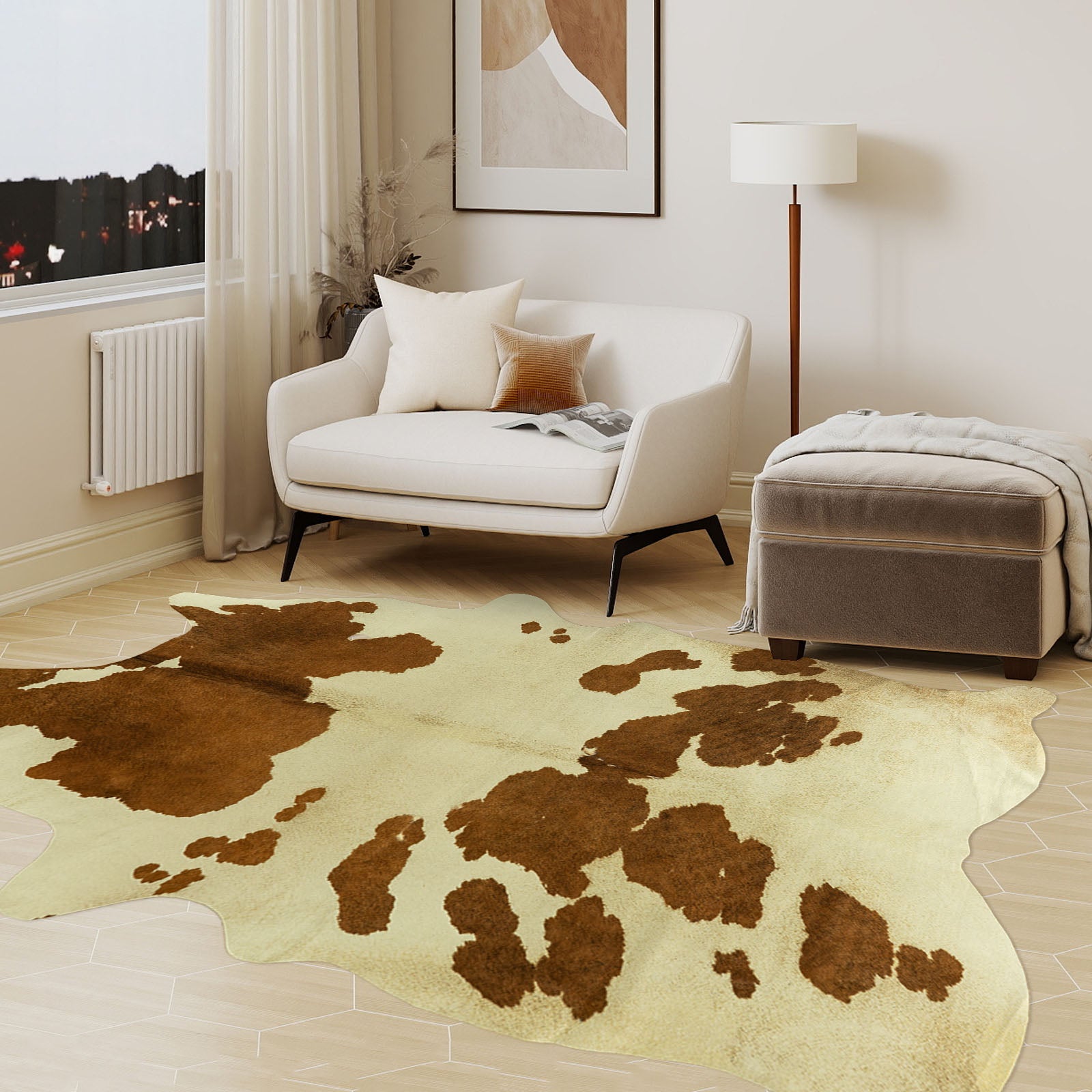 Faux Cowhide Rug 61x74.8 Inch, Western Animal Skin Carpet for Living Room Bedroom, Cowboy Cowgirl Home Decor