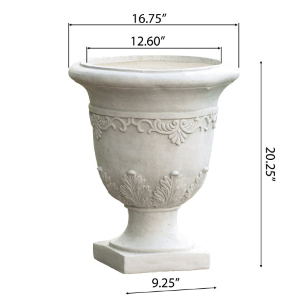 20.25 in Tall Classic Urn Planter, Indoor Outdoor Decorative Flower Pot for Patio Garden Living Room, Handmade Unique Design, No Assembly Required