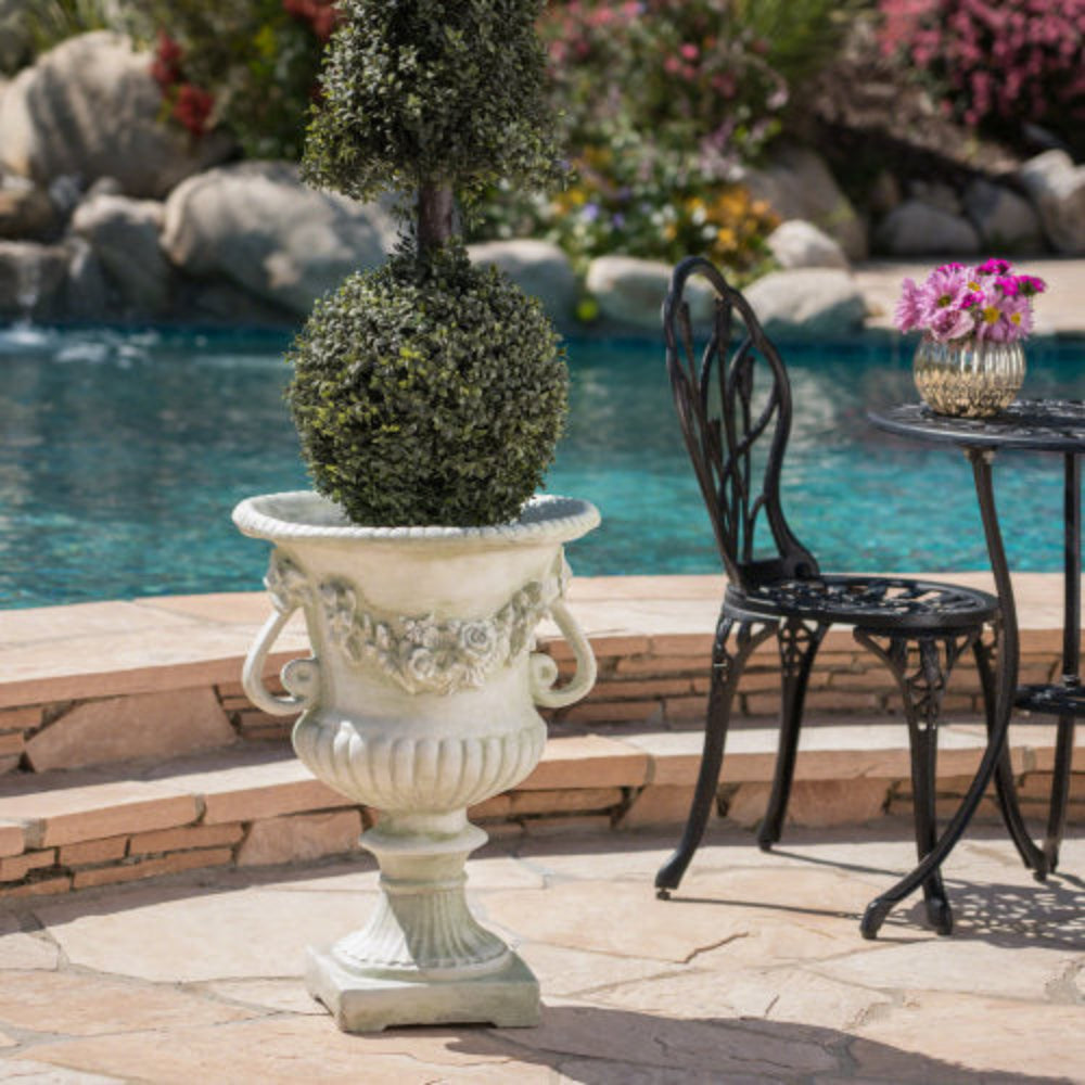 24 Inch Decorative Urn Planter, Lightweight Concrete Flower Pot for Backyard Patio Garden, Handmade Unique Design, No Assembly Required