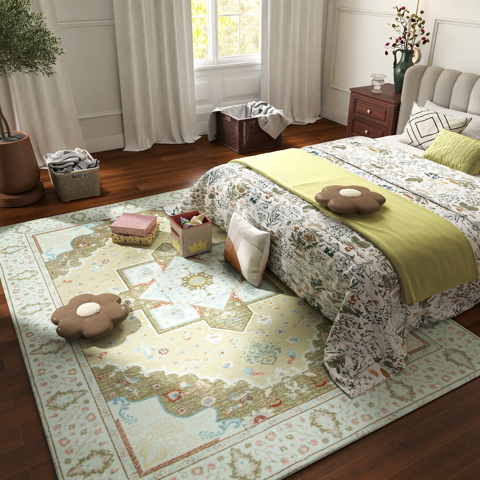 5x7ft Washable Abstract Print Multi-Color Area Rug, Thin Distressed Non-Slip Carpet for Living Room Bedroom,  Home Decor