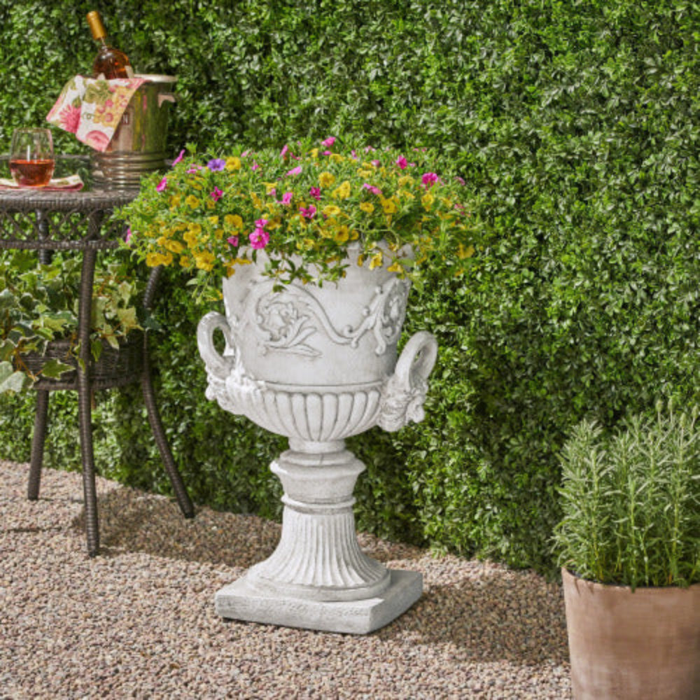 Lightweight Concrete Roman Style Planter with Drainage Hole & Stopper, Faux Stone Decorative Plant Pot for Indoor Outdoor Flowers Herbs Succulents