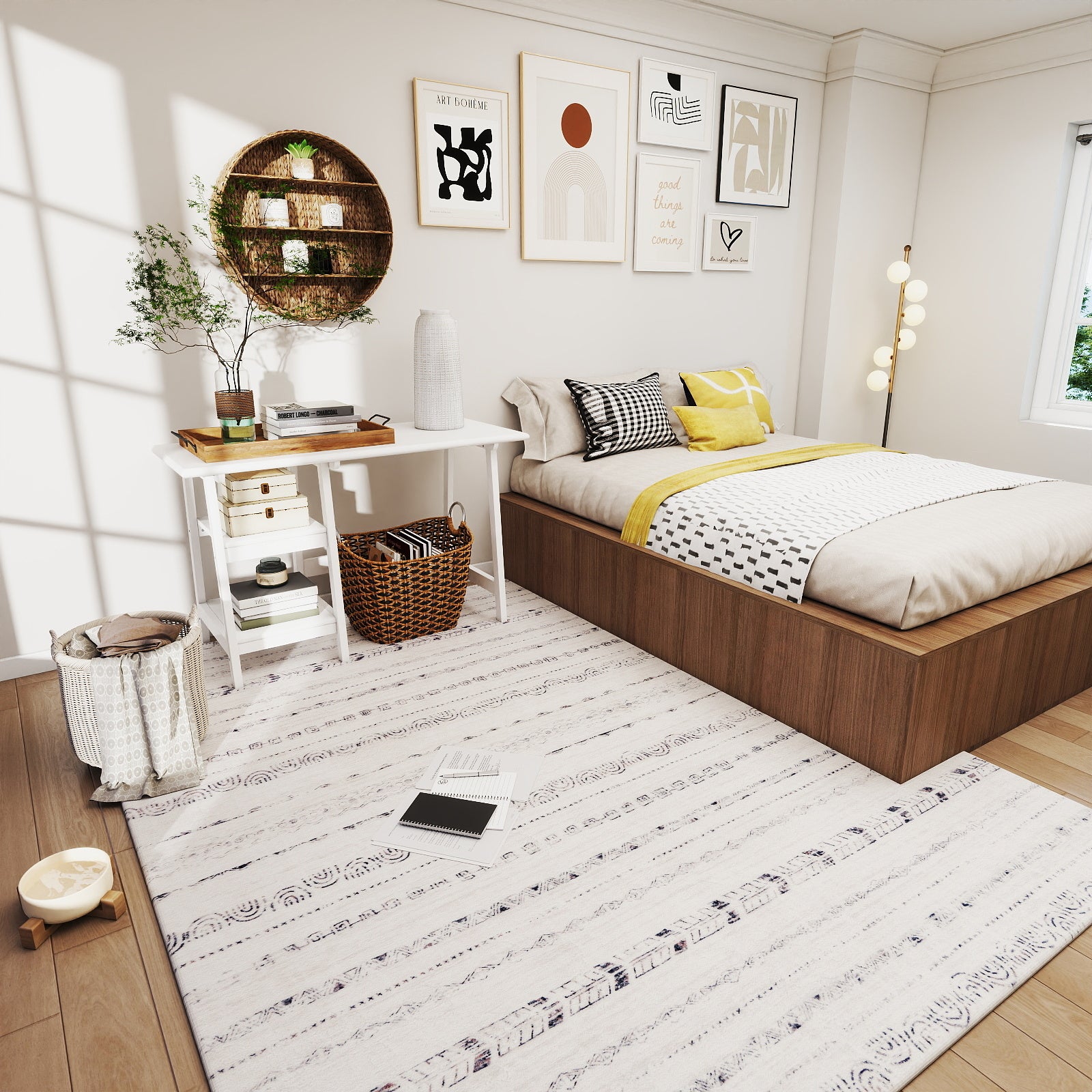 Area Rug Living Room Rugs 5x7 Washable Boho Large Neutral Farmhouse for Bedroom Nursery Kids Playroom Office Dining Room Home House