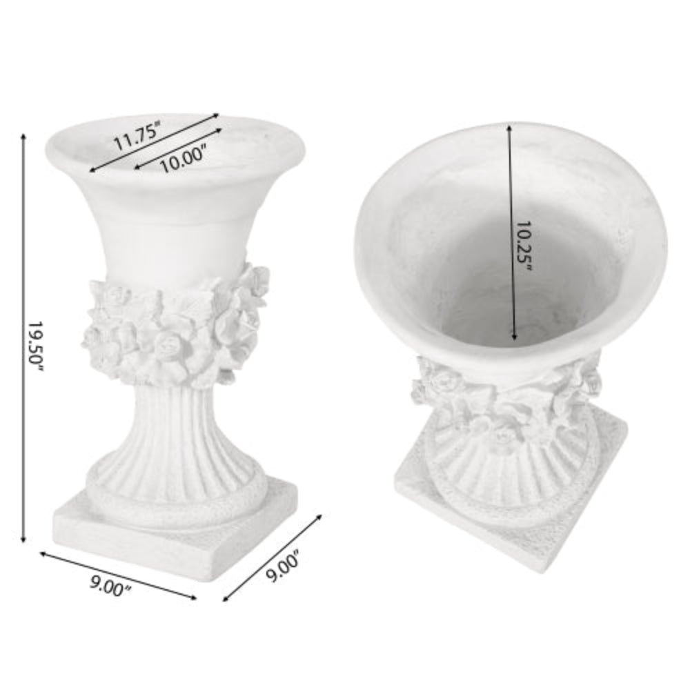 19.5 Inch Lightweight Concrete Garden Urn Planter, Decorative Handmade Plant Pot for Indoor Outdoor Patio Yard, No Assembly Required