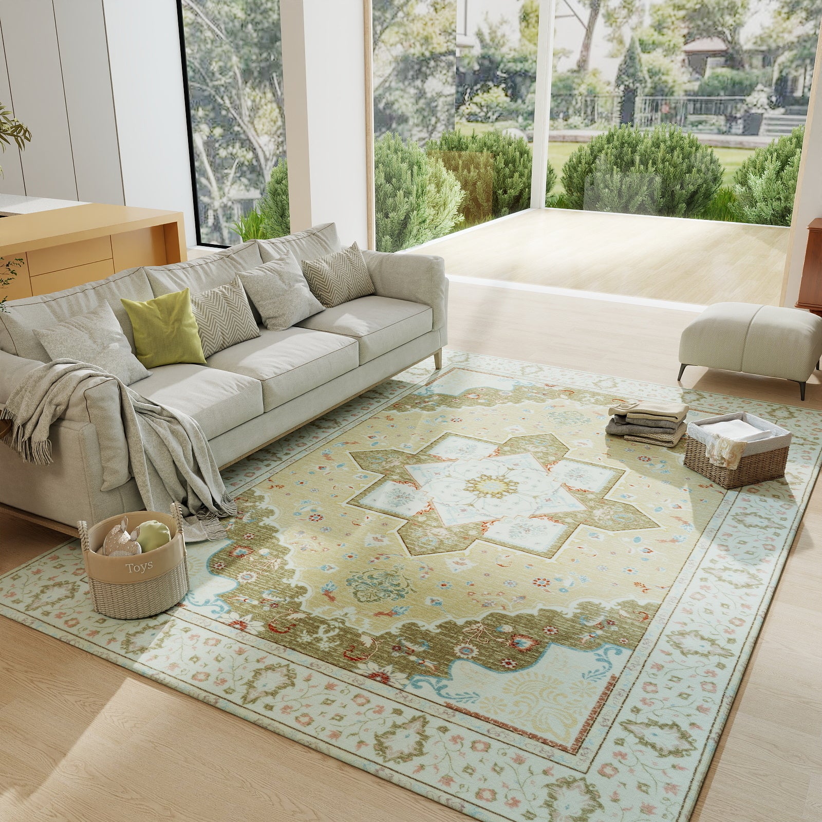 5x7ft Washable Abstract Print Multi-Color Area Rug, Thin Distressed Non-Slip Carpet for Living Room Bedroom,  Home Decor