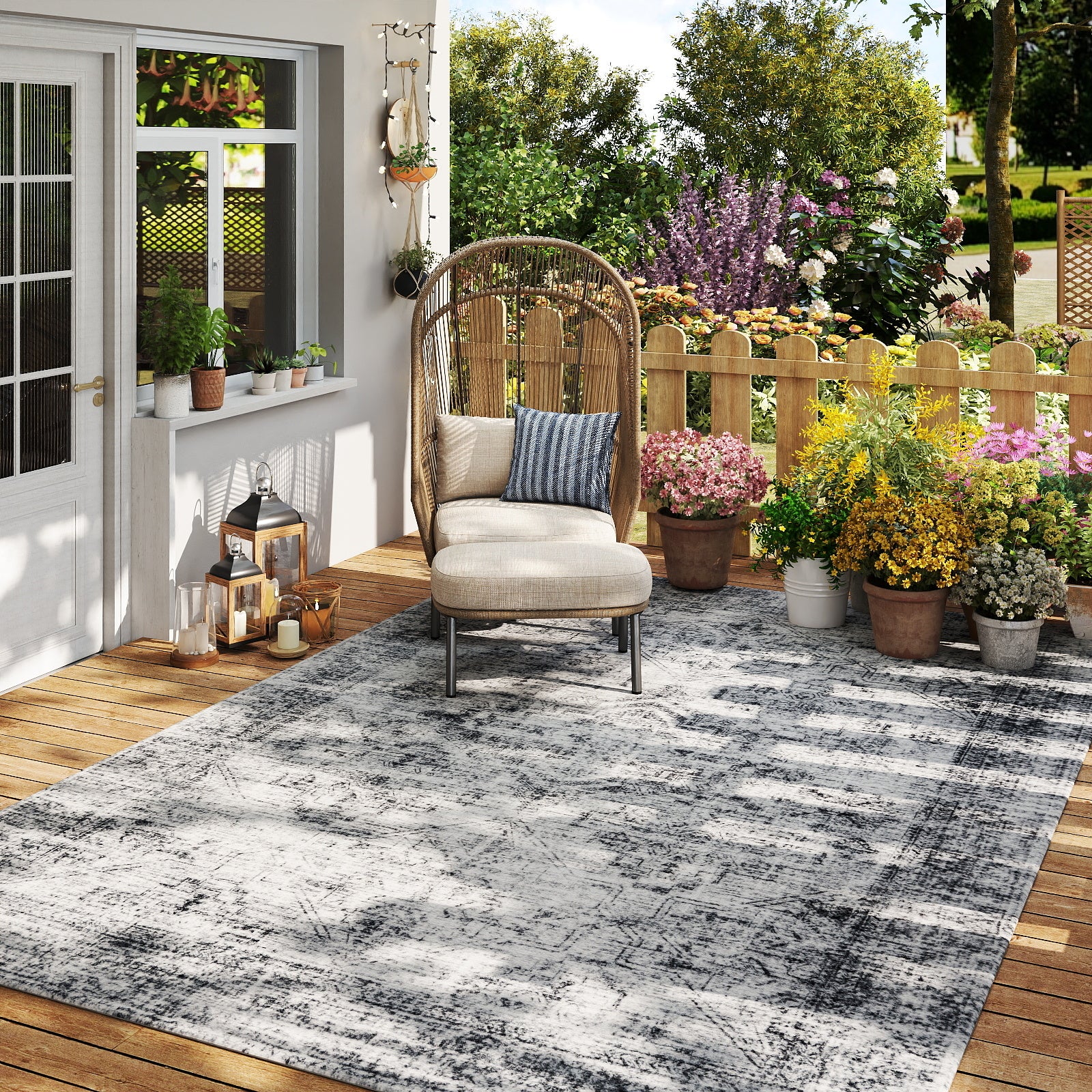 5x7ft Washable Vintage Area Rug, Thin Distressed Non-Slip Carpet for Living Room Bedroom, Kitchen Dining Room Decor