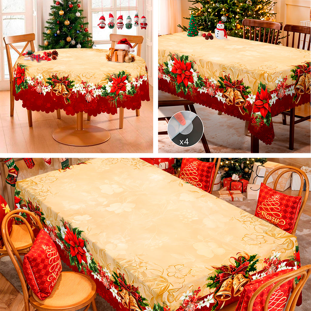 Christmas Tablecloth, Santa Claus and Christmas tree Stain-Resistant Table Cover for Dining Table Holiday Decoration
