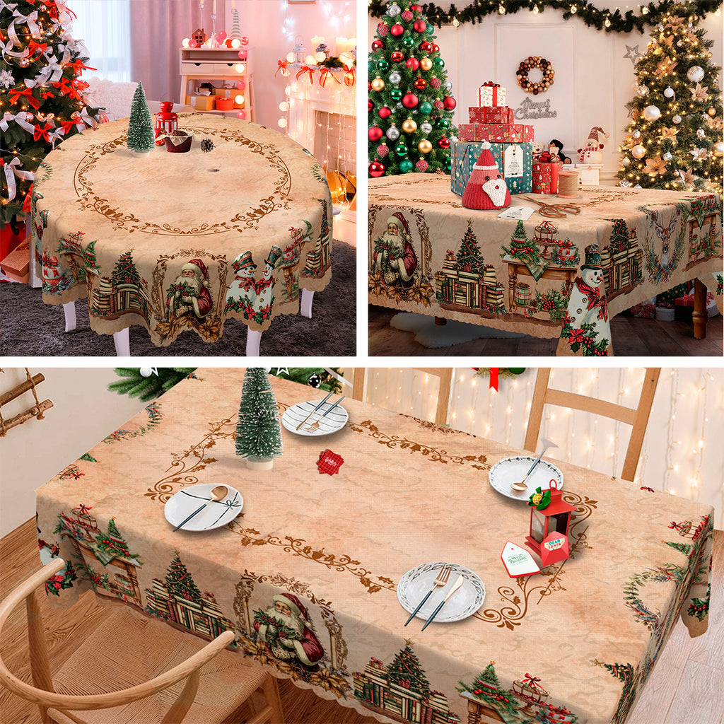 Christmas Tablecloth, Santa Claus and Christmas tree Stain-Resistant Table Cover for Dining Table Holiday Decor