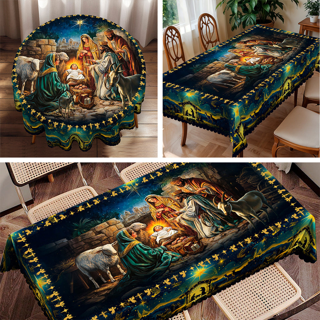 Christmas Tablecloth, Snowman Snowflake Stain-Resistant Dining Table Cover for Holiday Decor