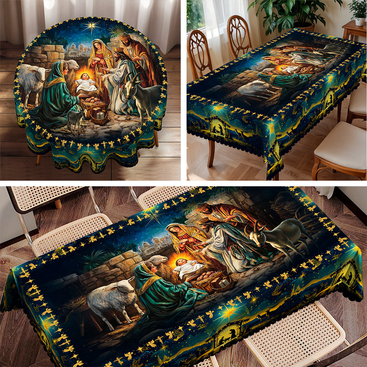 Christmas Tablecloth, Snowman Snowflake Stain-Resistant Dining Table Cover for Holiday Decor