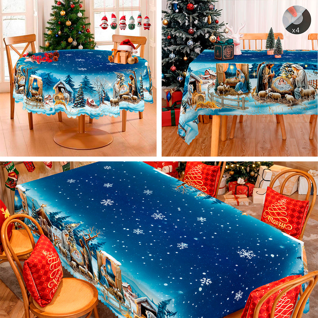 Christmas Tablecloth, Snowman Snowflake Stain-Resistant Dining Table Cover for Holiday Decor