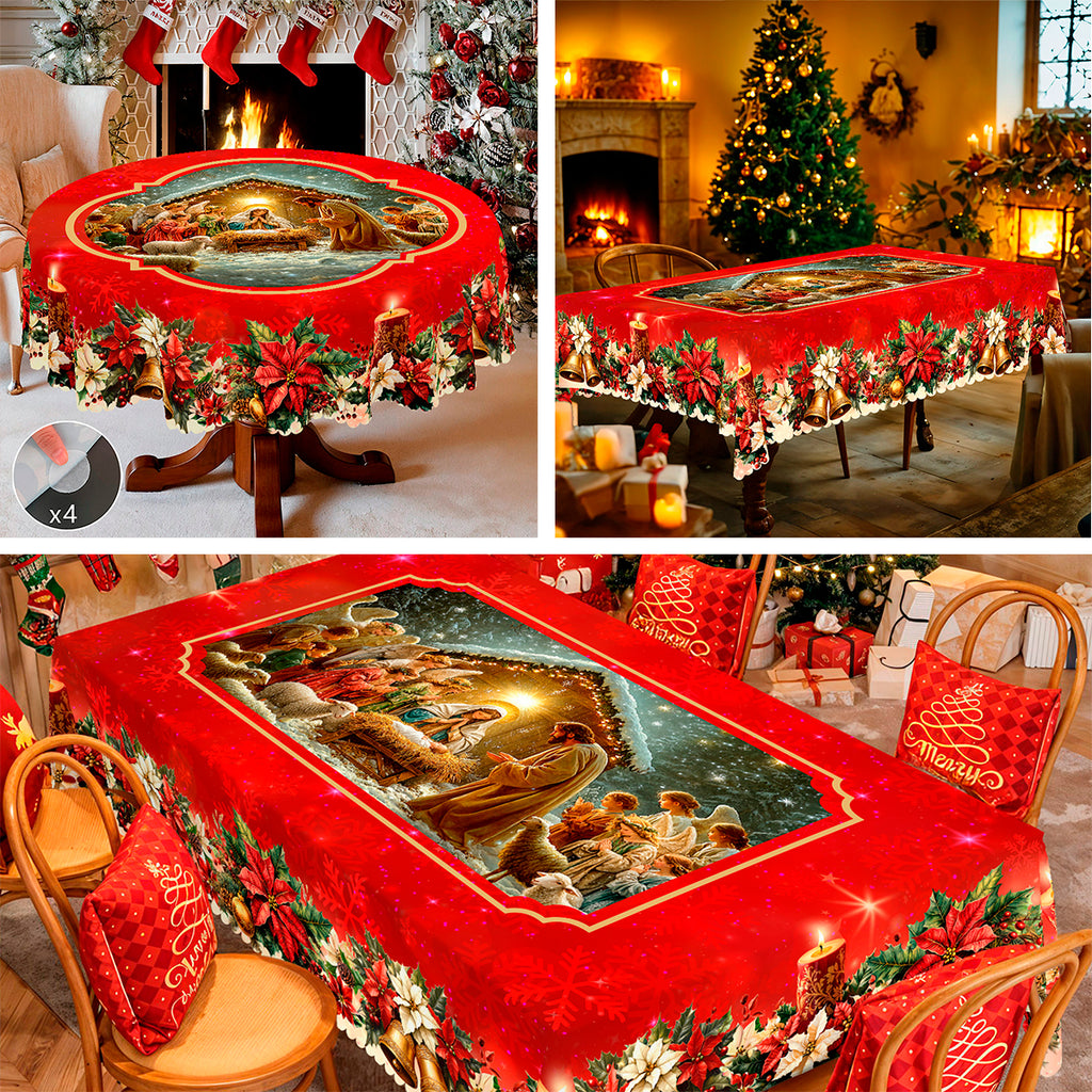 Christmas Tablecloth, Snowman Snowflake Stain-Resistant Dining Table Cover for Holiday Decor