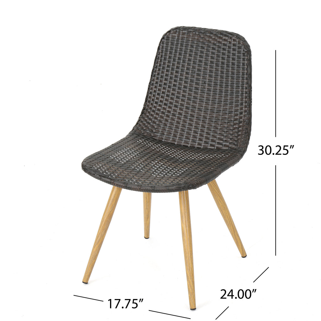 Woven Wicker Outdoor Dining Chairs with Sturdy Iron Frame & Tapered Legs (Set of 2)