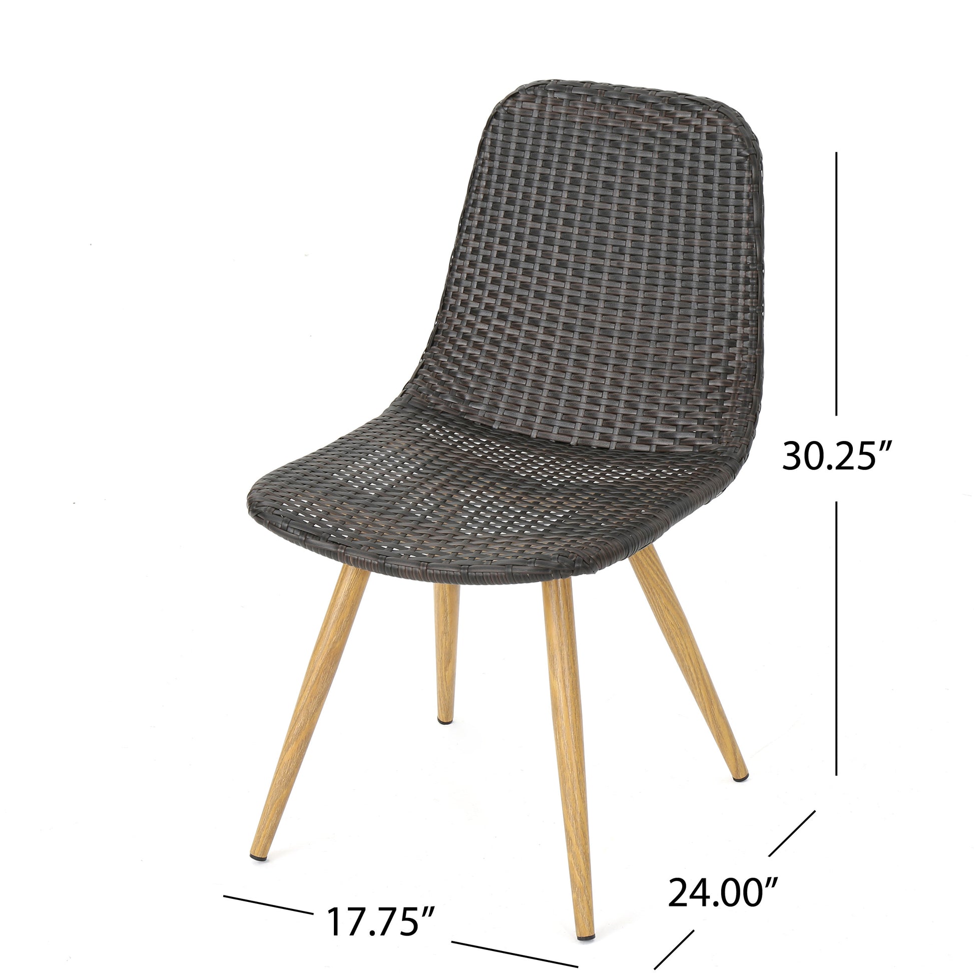 Woven Wicker Outdoor Dining Chairs with Sturdy Iron Frame & Tapered Legs (Set of 2)