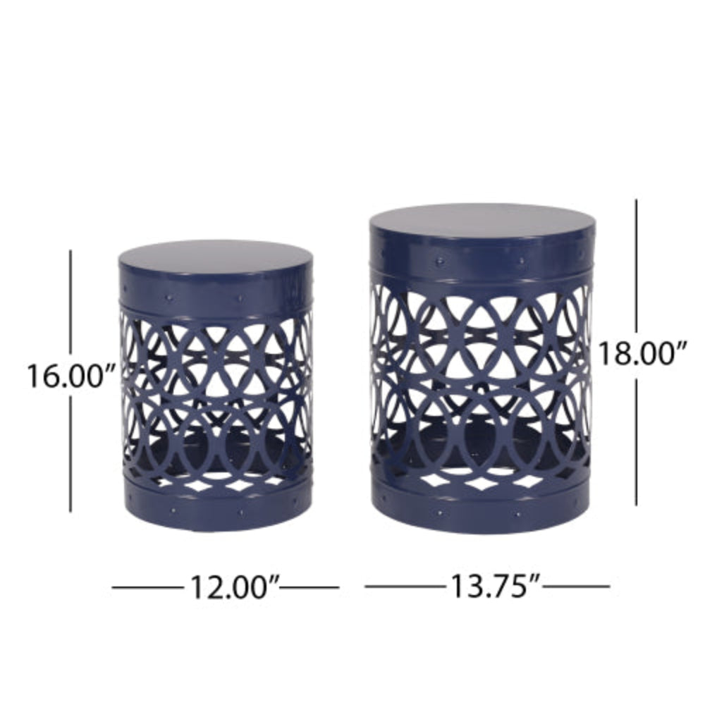 12" Teal Floral Cutout Metal Outdoor Side Table, Weather Resistant Iron Accent End Table for Patio, Balcony, Garden & Living Room