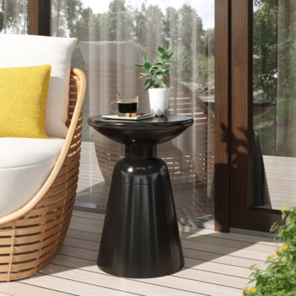 Minimalist Circular Side Table with Pedestal Base, Powder-Coated Iron, 15"x15"x20.75"H, No Assembly Needed