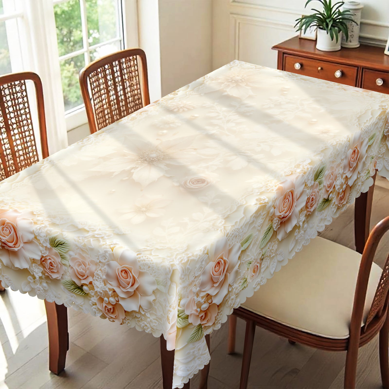 Floral Tablecloth with Colorful Flowers, Dustproof Easy-Care Dining Table Cover for Indoor Outdoor Use and Festive Home Decor