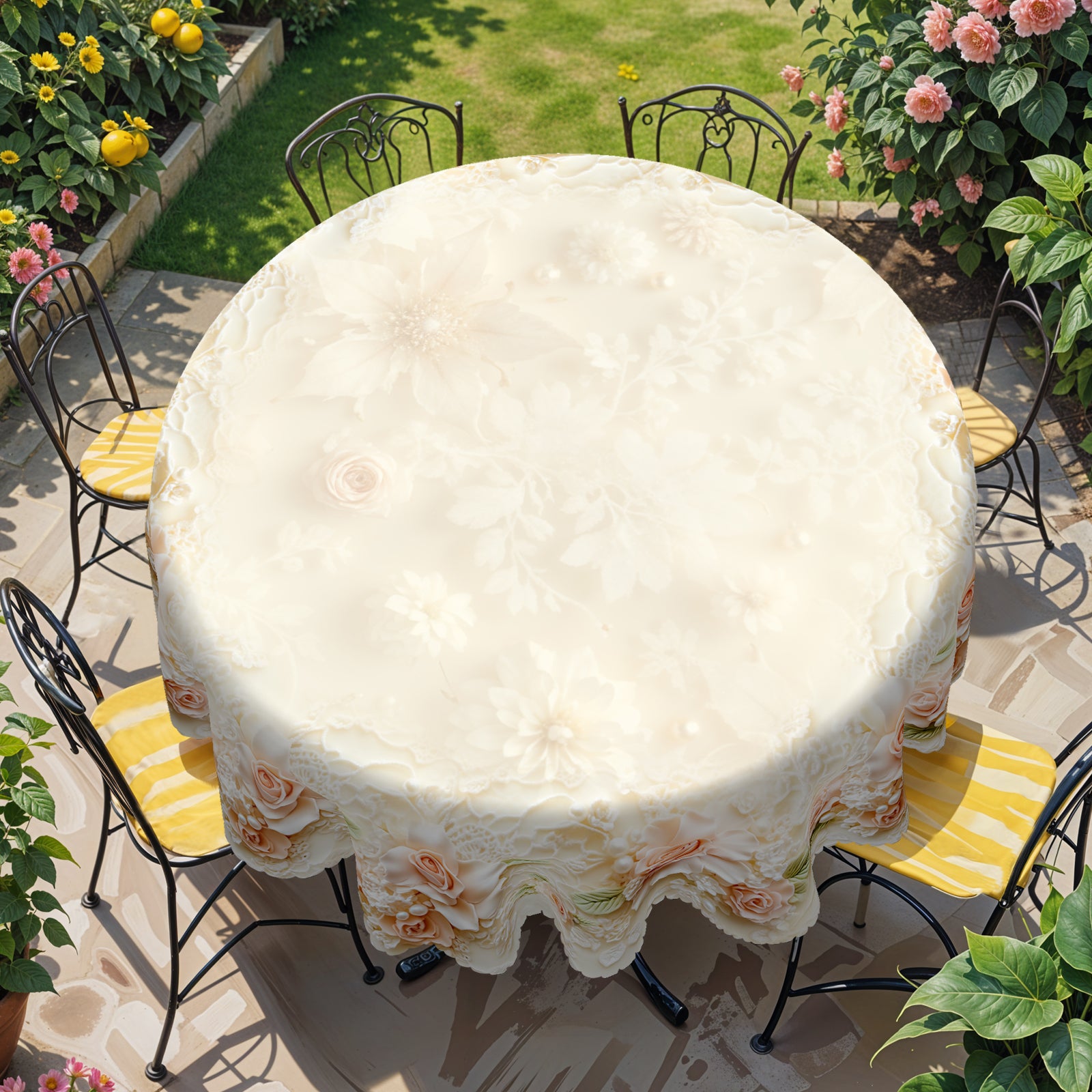 Floral Tablecloth with Colorful Flowers, Dustproof Easy-Care Dining Table Cover for Indoor Outdoor Use and Festive Home Decor