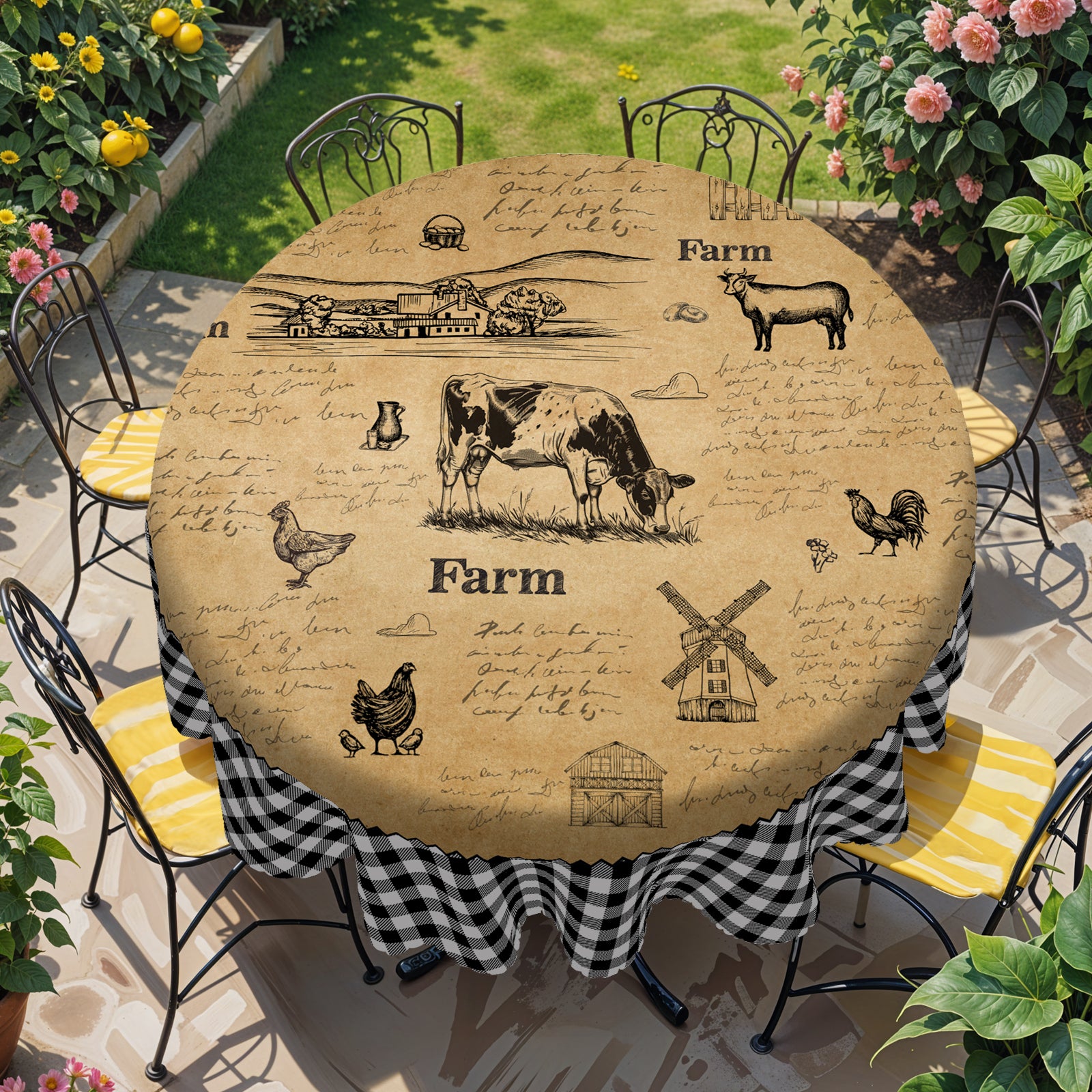 Farmhouse Tablecloth Vintage Style Chicken Cat Table Cover Farmhouse Animal Decor Tablecloth for Kitchen Dining Party