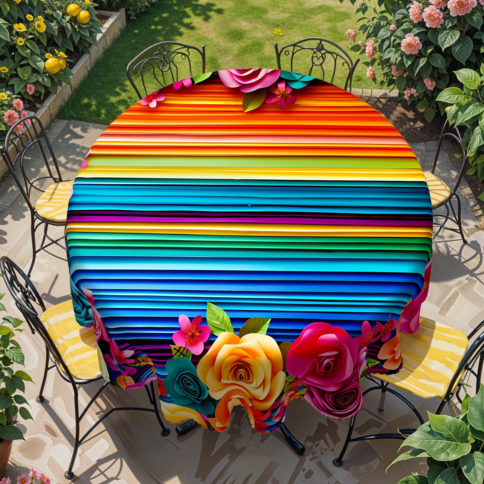 Mexican Floral Tablecloth, Colorful Fiesta Style Dustproof Easy-Care Dining Table Cover for Indoor Outdoor Decor