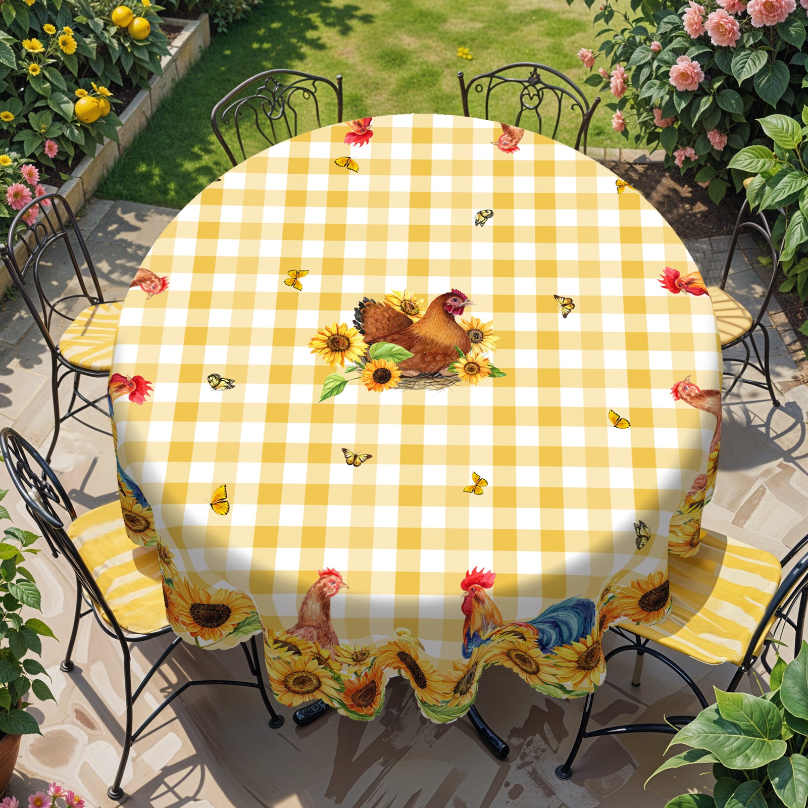 Farmhouse Tablecloth Vintage Style Chicken Cat Table Cover Farmhouse Animal Decor Tablecloth for Kitchen Dining Party