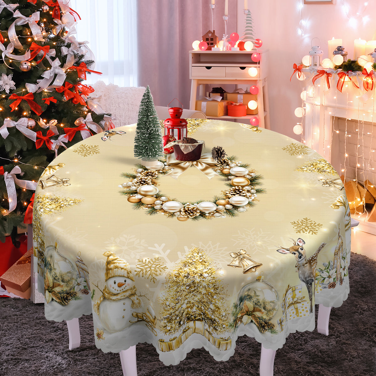 Christmas Tablecloth, Snowman Tablecloth, Christmas Tree Tablecloth Washable Table Cover for Home Kitchen Holiday Deco