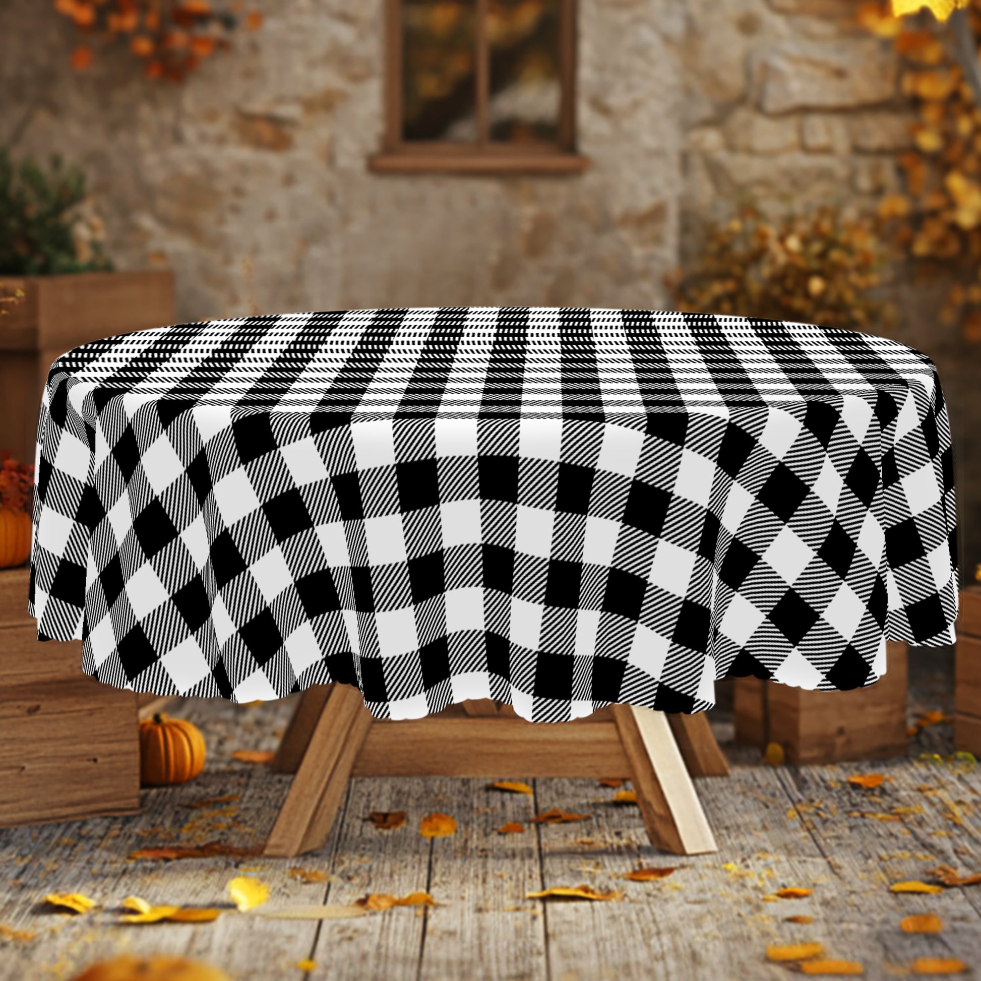 Black and White Plaid Tablecloth, Dustproof Easy-Care Checkered Dining Table Cover for Everyday Use and Festive Decor