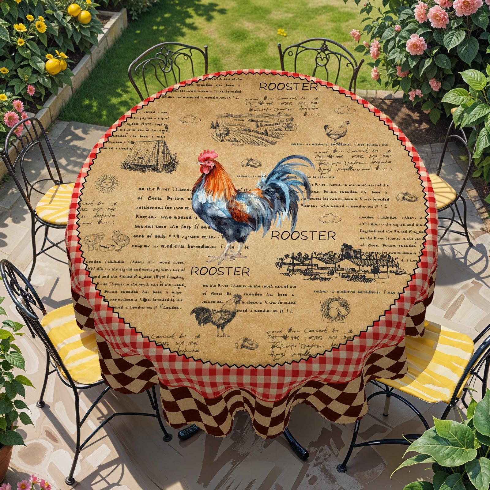 Farmhouse Tablecloth Vintage Style Chicken Cat Table Cover Farmhouse Animal Decor Tablecloth for Kitchen Dining Party