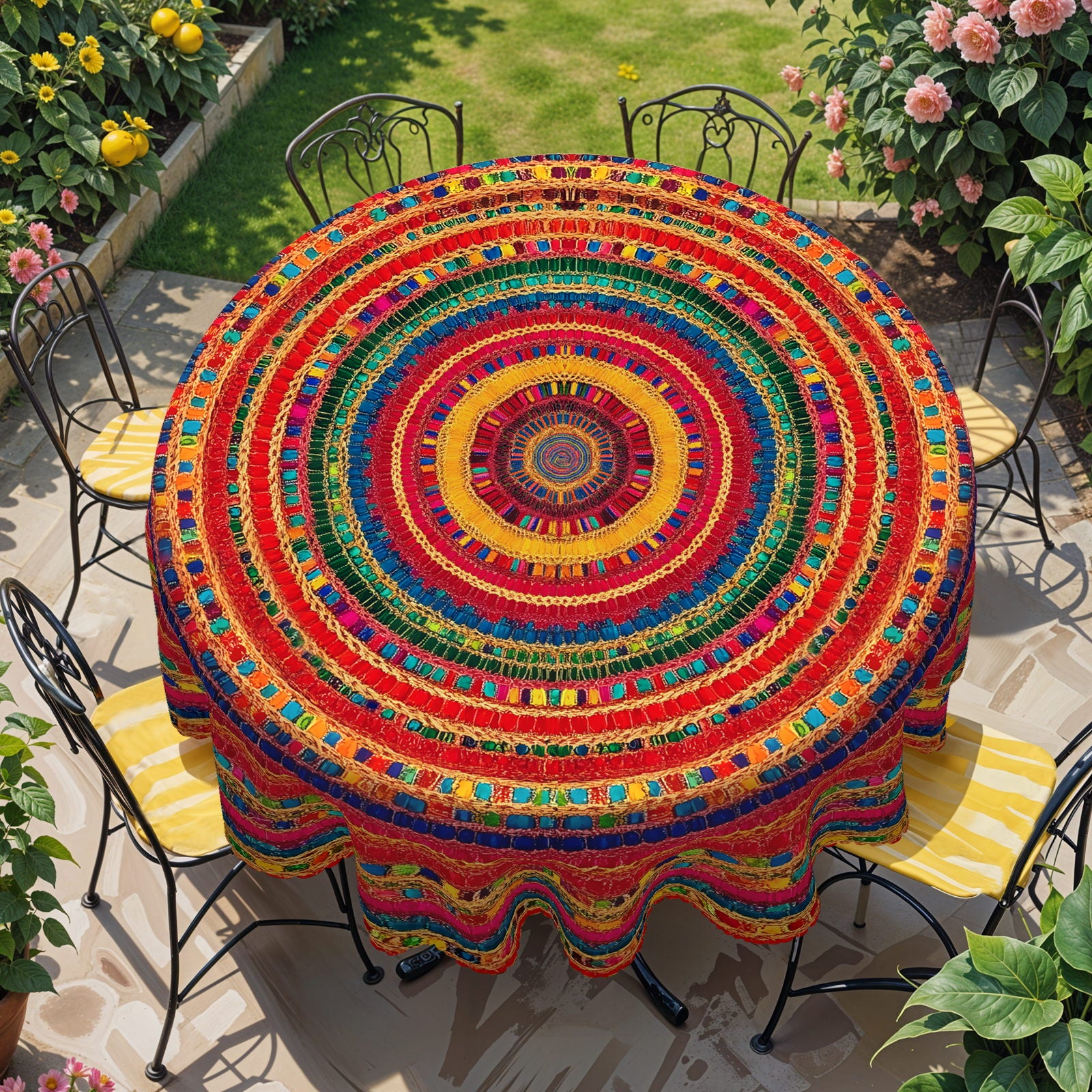 Bohemian Tablecloth with Colorful Pattern, Dustproof Easy-Care Dining Table Cover for Indoor Outdoor Use and Festive Decor