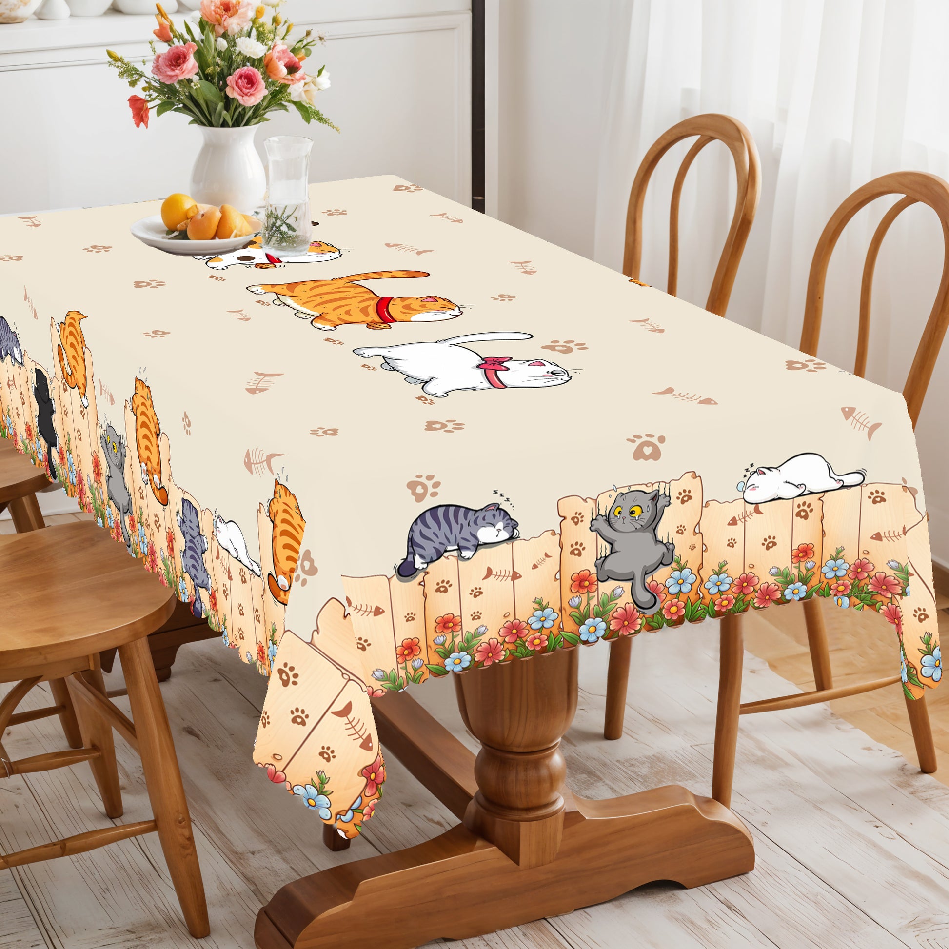 Farmhouse Tablecloth Vintage Style Chicken Cat Table Cover Farmhouse Animal Decor Tablecloth for Kitchen Dining Party