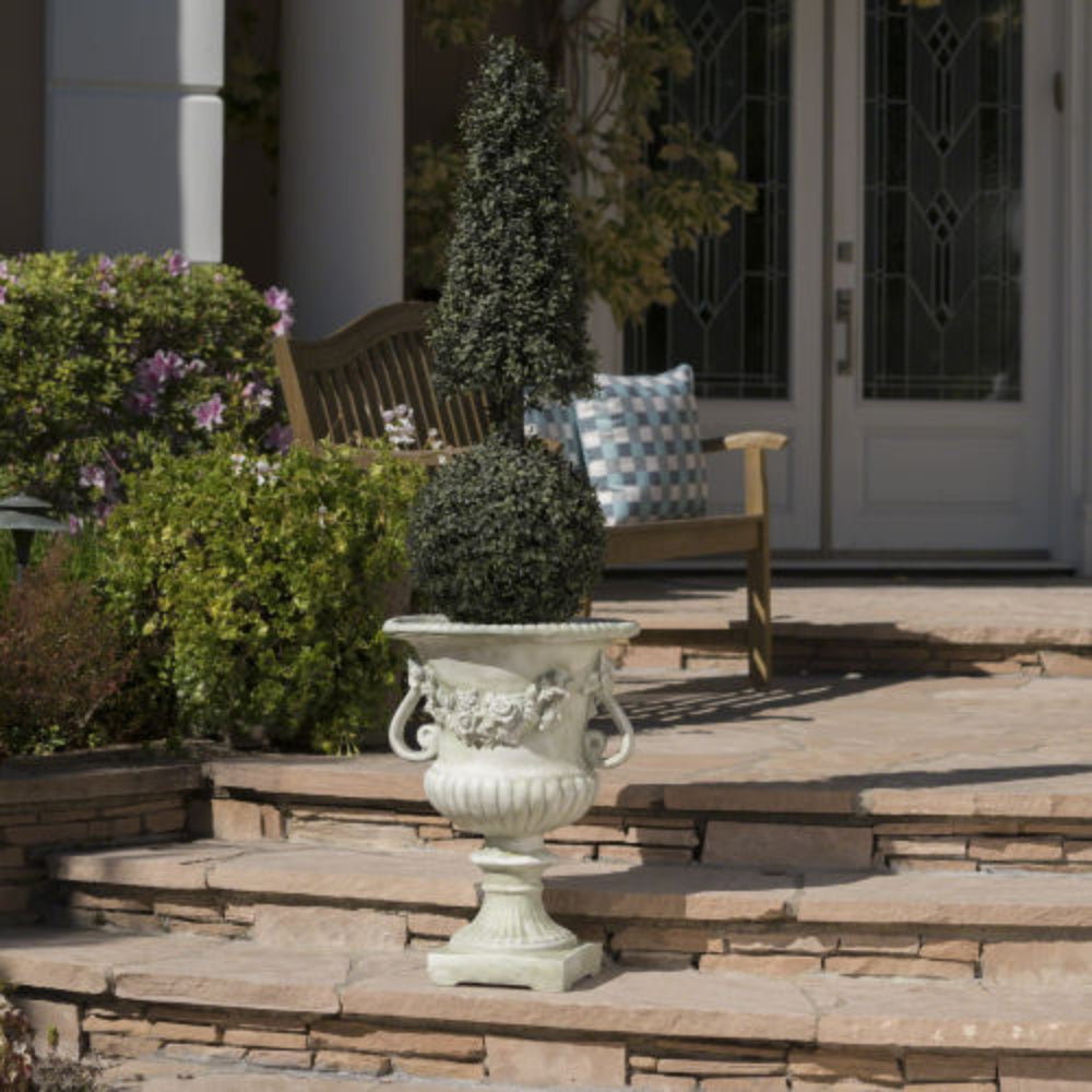 24 Inch Decorative Urn Planter, Lightweight Concrete Flower Pot for Backyard Patio Garden, Handmade Unique Design, No Assembly Required