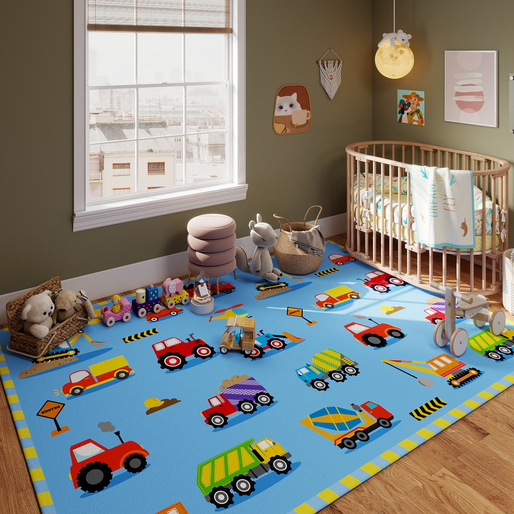 Car Rug Play Mat for Kids Toy Cars, Non-Slip Machine Washable Road Traffic Playmat for Kid Bedroom Home Decor