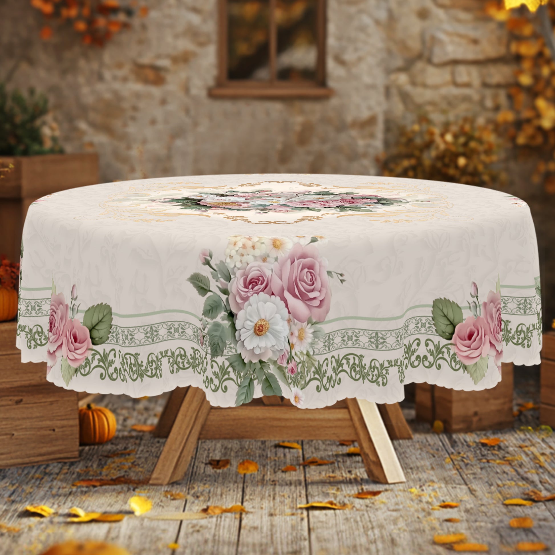 Floral Tablecloth with Colorful Flowers, Dustproof Easy-Care Dining Table Cover for Indoor Outdoor Use and Festive Home Decor