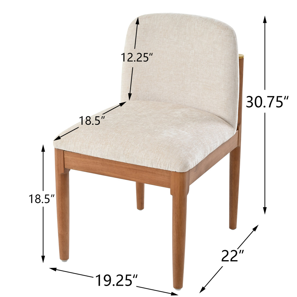 Solid Wood Dining Chairs with Curved Backrest & Elegant Brass Accents (Set of 2)