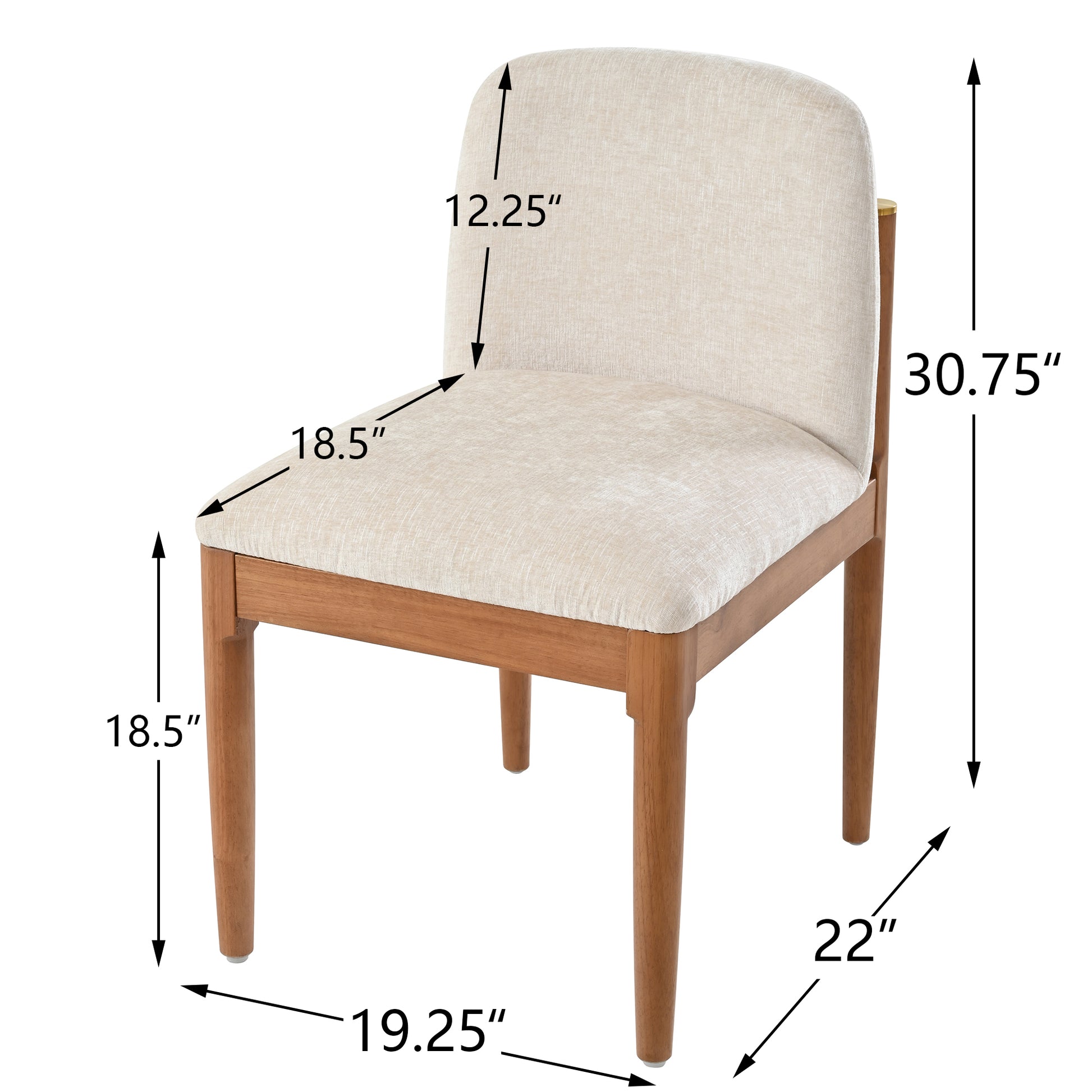 Solid Wood Dining Chairs with Curved Backrest & Elegant Brass Accents (Set of 2)