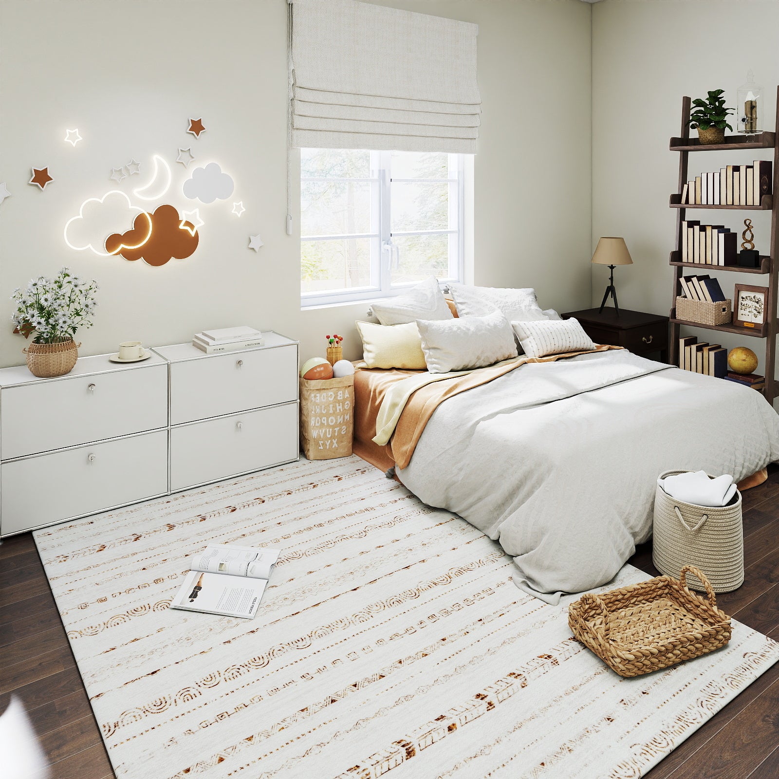 Area Rug Living Room Rugs 5x7 Washable Boho Large Neutral Farmhouse for Bedroom Nursery Kids Playroom Office Dining Room Home House