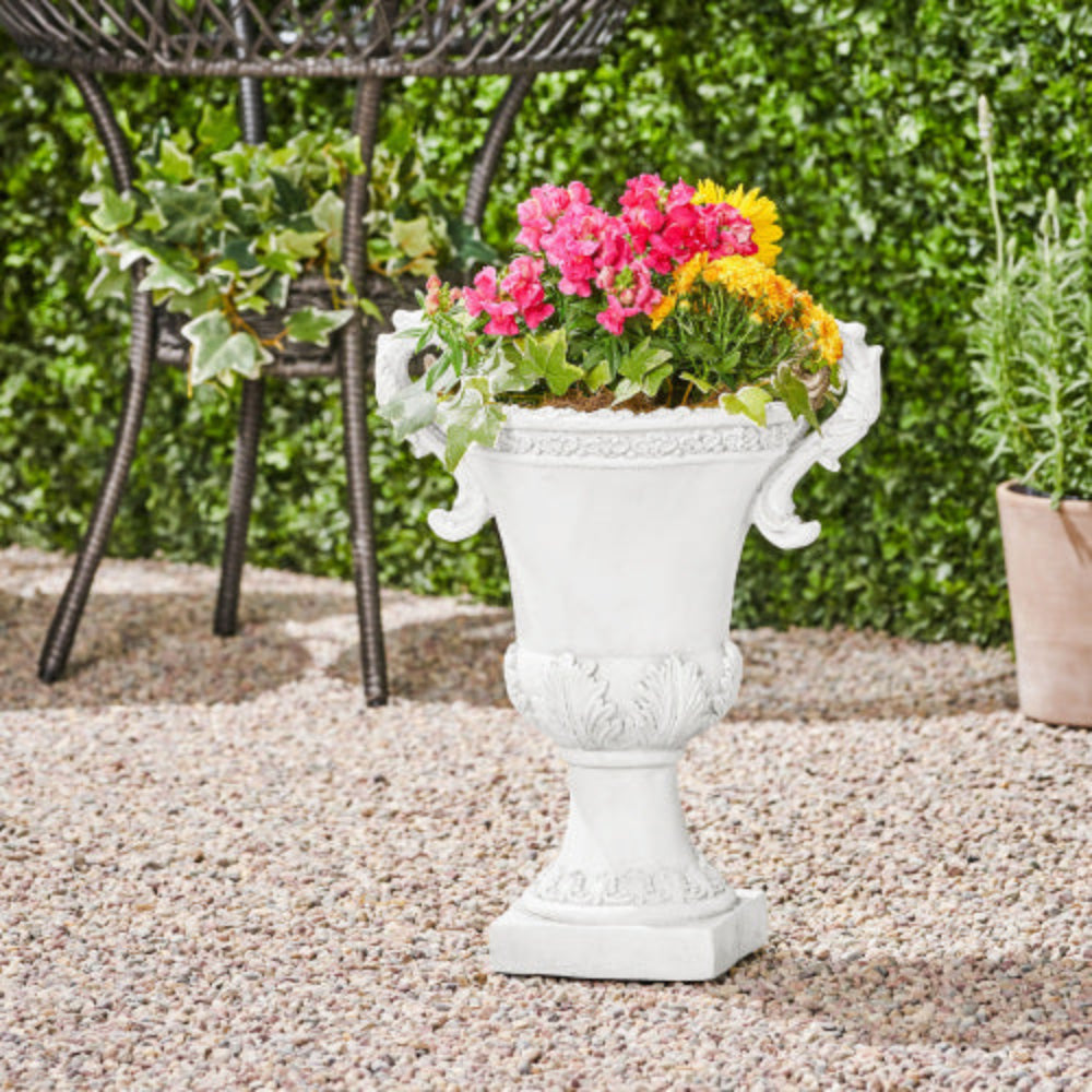 Lightweight Concrete Roman Planter with Drainage Hole & Stopper, Faux Stone Decorative Plant Pot for Indoor Outdoor Flowers Herbs Succulents