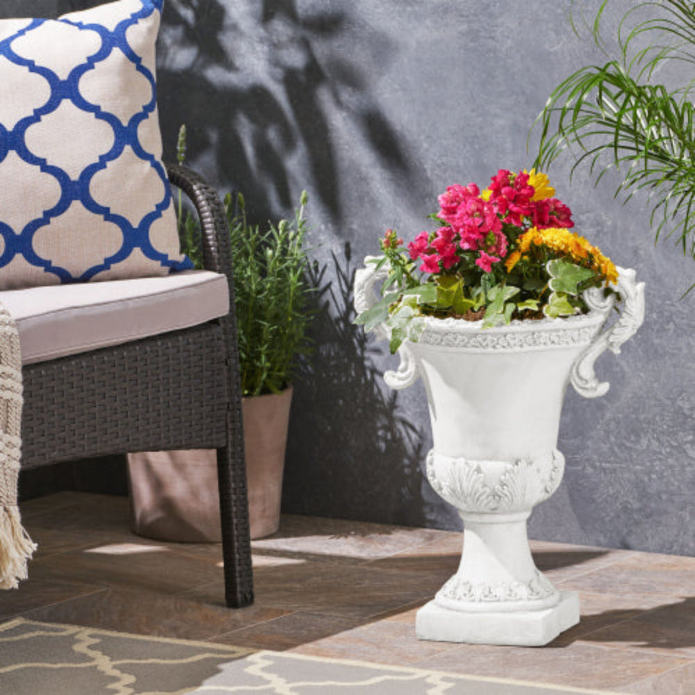 Lightweight Concrete Roman Planter with Drainage Hole & Stopper, Faux Stone Decorative Plant Pot for Indoor Outdoor Flowers Herbs Succulents