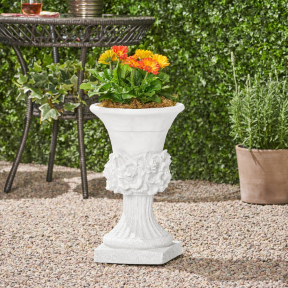 19.5 Inch Lightweight Concrete Garden Urn Planter, Decorative Handmade Plant Pot for Indoor Outdoor Patio Yard, No Assembly Required