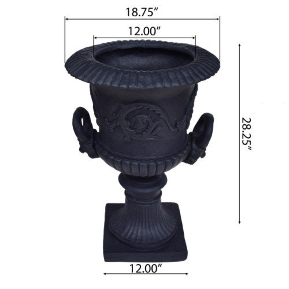 Black Planter with Drainage Hole & Stopper, Faux Stone Square Plant Pot for Indoor Outdoor Flowers Herbs Succulents, Handmade Weather Resistant