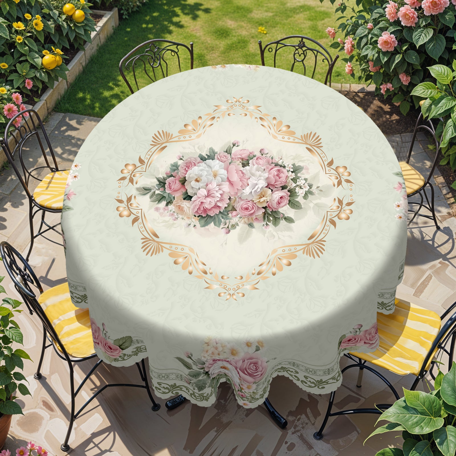 Floral Tablecloth with Colorful Flowers, Dustproof Easy-Care Dining Table Cover for Indoor Outdoor Use and Festive Home Decor